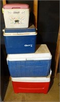 4 coolers, various sizes