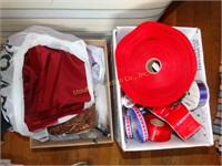Large box of assorted ribbon, 3 bolts material,