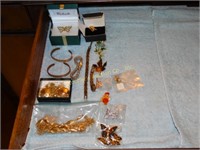 Metal costume jewelry lot - bracelets, pins, etc
