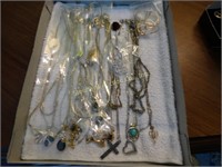 Necklace lot - costume jewelry - hearts, cross,