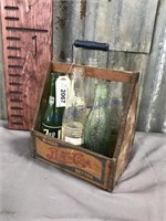 Pepsi-Cola wood 6-pack carrier w/ mixed bottles