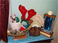 Ceramic Christmas container, antler ears, wood