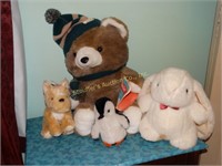 Stuffed animals - bunny, Harley Davidson dog,