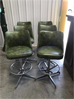 Set of 6 green pedestal chairs