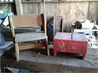 Wood step stool and shoe shine stool
