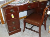 Ladies desk, ornate chair, 9 drawers