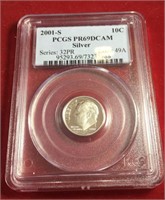 2001 S 10C PCGS PR69DCAM Silver