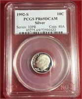 1992 S 10C PCGS PR69DCAM Silver
