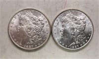 2- 1887p Uncirculated Silver Dollars