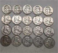 20 1958p Franklin Silver Half Dollars