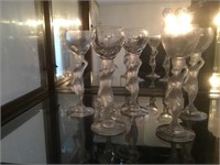 5 Frosted Bayel Figural Cordial Glasses