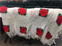 Vintage Hand Crocheted Rose Bedspread