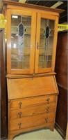 Antique Oak w Leaded Glass Secretary / Desk