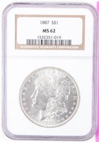 Coin 1887 Morgan Silver Dollar NGC MS62