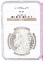 Coin 1921 Morgan Silver Dollar NGC MS64