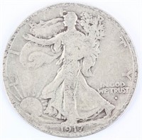 Coin 1917-D Obverse Walking Liberty Half $ VG