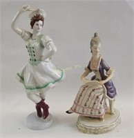 Pair Hollohaza Hungary Ceramic Lady Figurines