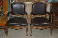 Pair French Provincial Style Leather Chairs