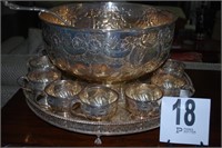 Gorgeous Silver Plate Punch Bowl Set with (12)