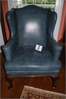 Leather Blue Wing Chair by Leather Craft