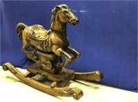 ROCKING HOBBY HORSE, SOLID CARVED WOOD, 41"H X