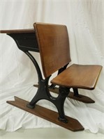SCHOOL DESK-CHAIR, WOOD AND CAST IRON,