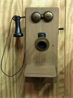 TELEPHONE, ANTIQUE, WALL-MOUNTED WITH CRANK