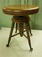 PIANO STOOL, ANTIQUE ROPE-TWIST LEGS, BALL AND