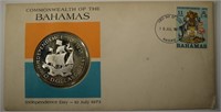 1973 BAHAMAS $10.00 STERLING COIN & STAMP SET