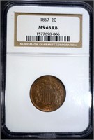 1867 TWO CENT PIECE NGC MS 65 RB