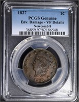 1827 LARGE CENT N-8 PCGS VF details BETTER DATE