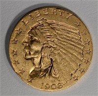 1908 $2.50 GOLD INDIAN HEAD  CH BU