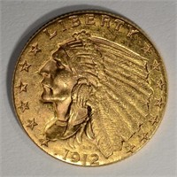 1912 $2 1/2 GOLD INDIAN HEAD  CH BU