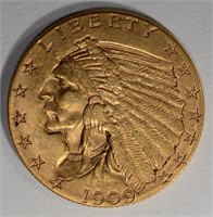 1909 $2 1/2 GOLD INDIAN HEAD  CH BU