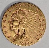1914-D $2 1/2 GOLD INDIAN HEAD  CH BU