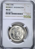 1946-S B.T WASHINGTON HALF DOLLAR, NGC MS-66