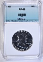 1955 FRANKLIN HALF DOLLAR, EMGC SUPERB GEM PROOF+