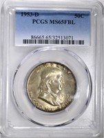 1953-D FRANKLIN HALF DOLLAR, PCGS MS-65 FBL