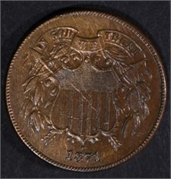 1871 TWO CENT PIECE, AU SCARCE