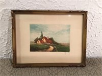 Cute little watercolor, signed, framed. 5“ x 3“.