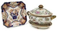 (2) CHINESE FAMILLE ROSE SOUP TUREEN & IMARI PLATE