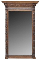 FRENCH LION MASK CARVED OAK WALL MIRROR
