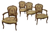 (4) FRENCH LOUIS XV STYLE TAPESTY ARM CHAIRS