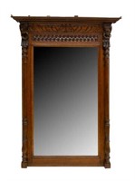 FRENCH RENAISSANCE REVIVAL CARVED OAK WALL MIRROR