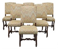 (6) SPANISH CARVED WALNUT UPHOLSTERED SIDE CHAIRS