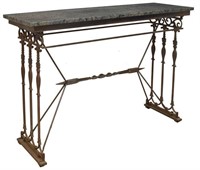 GRANITE TOP IRON ARCHTIECTURAL CONSOLE TABLE