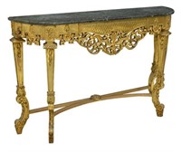 LOUIS XV STYLE MARBLE TOP GILT CONSOLE TABLE