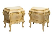 (2) LOUIS XV STYLE PARCEL GILT BEDSIDE CABINETS