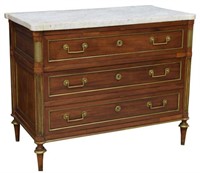 FRENCH DIRECTOIRE STYLE MAHOGANY 3 DRAWER COMMODE