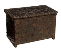 SPAIN LEATHER CLAD BRASS TACK STORAGE CHEST/ TRUNK